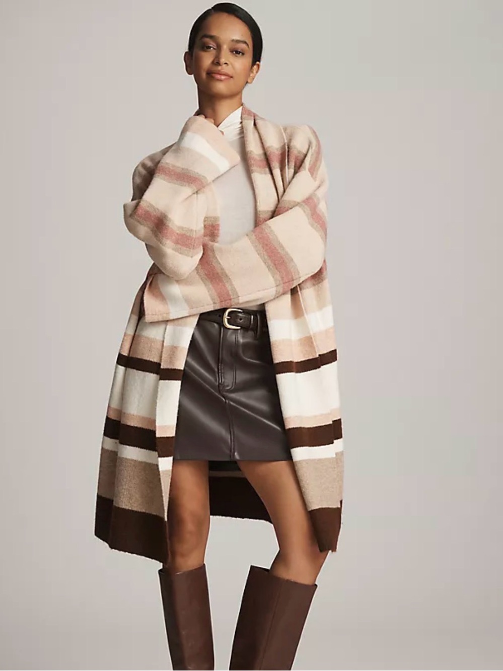 Martial by Anthropologie Longline Pink and Beige Striped Cardigan, one size